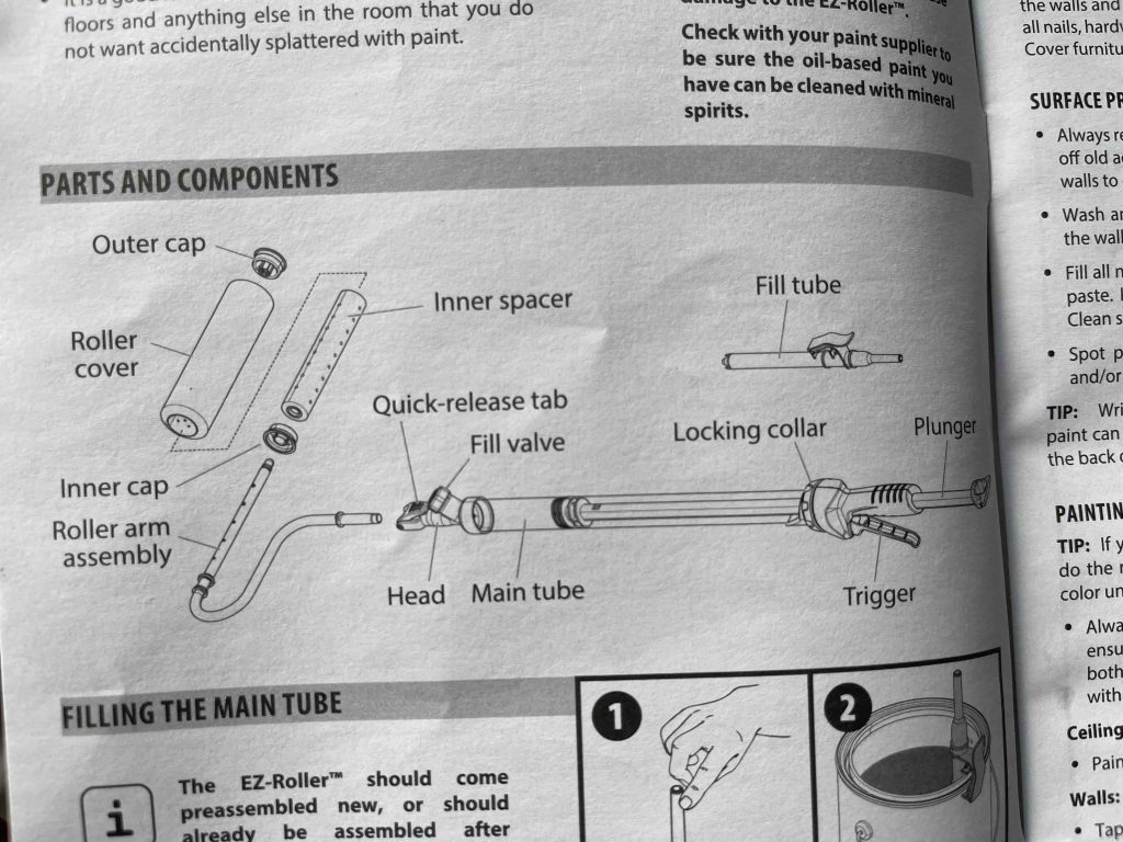 Image of EZ roller Parts and components from the manual