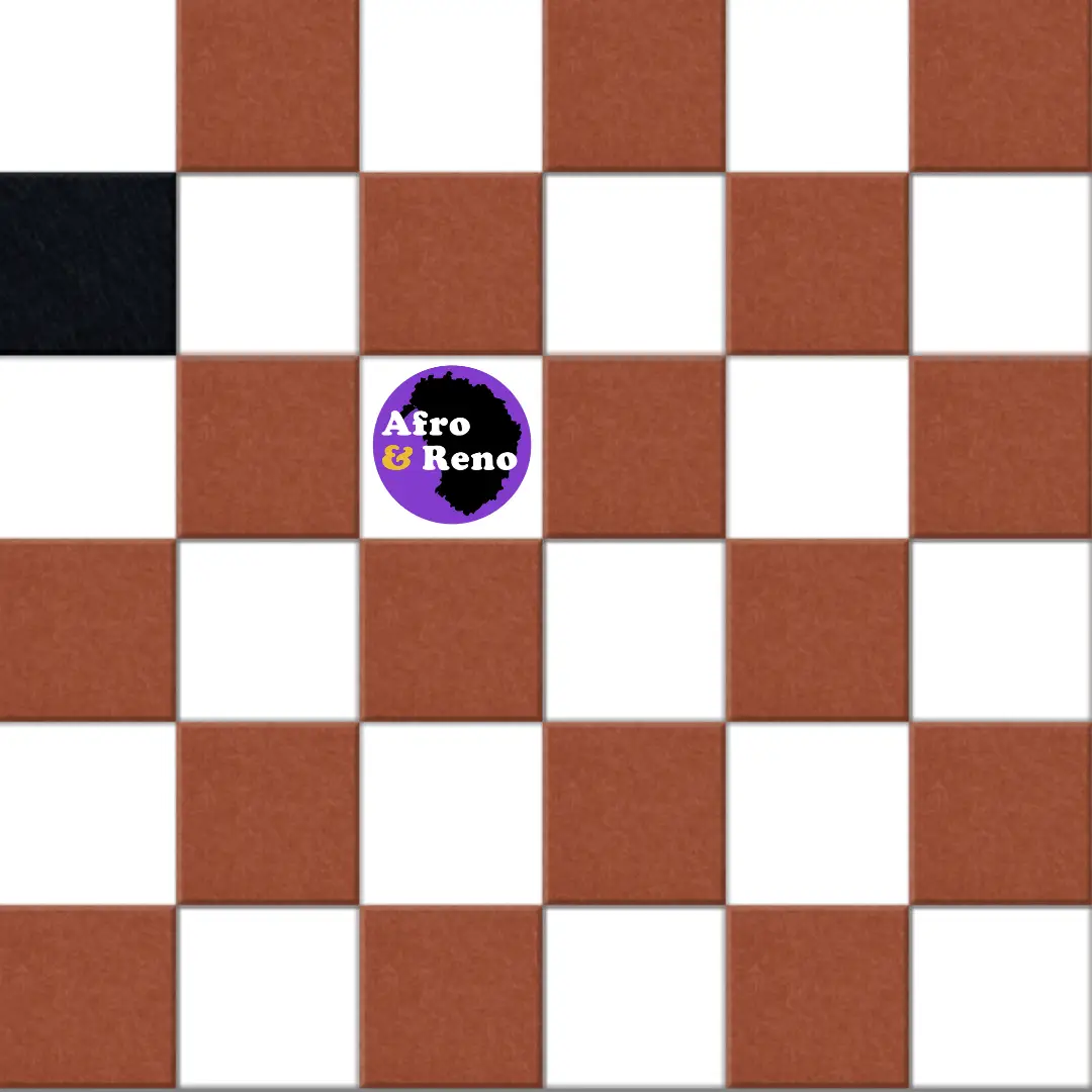 Mockup of checkerboard floor pattern. The base color is an off white, the offset color is a terra-cotta orange with a few black sauces mixed in