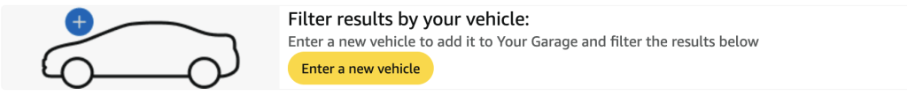 Amazon results notification to filter search by adding vehicle